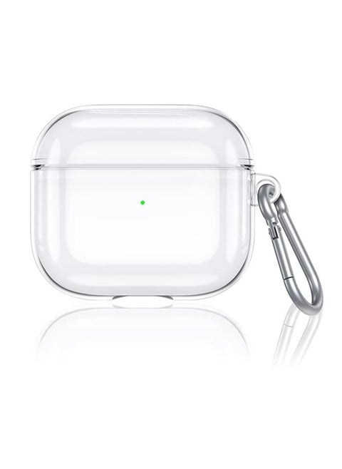 Clear Silicone Case Cover for Airpods 3 with Carabiner,Transparent Protective Soft TPU Skin Case Waterproof Shockproof Cover,Front LED Visible Compatible with Apple AirPods 3rd Generation