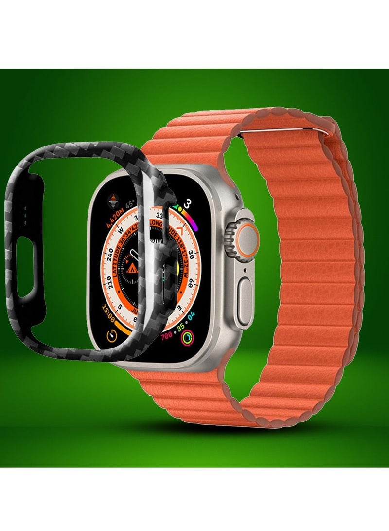 CATANES 2 Packs For Apple Watch Band 49mm Leather Loop Band Magnetic Watch Strap Wristband and Carbon Fiber Cup Holder Orange - Image 2