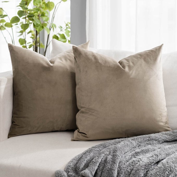 STONE DECORATIVE VELVET THROW PILLOW COVERS 20X20 INCH SET OF 2 WITH ZIPPER LUXURY SOFT SOLID SQUARE CUSHION COVERS CASE FOR SOFA COUCH BED LIVING ROOM