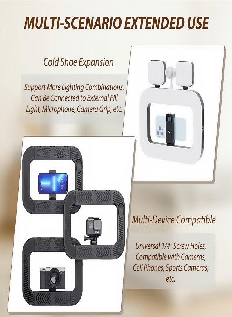 إيه آن د دبليو حامل فيديو LED مع حلقة إضاءة - مثبت محمول لكاميرا الهاتف الذكي، بطارية 8000 مللي أمبير، إضاءة قابلة للتعديل للتدوين بالفيديو، تيك توك، يوتيوب، إنستغرام، سناب شات، المكياج، التصوير في الهواء الطلق - Image 2