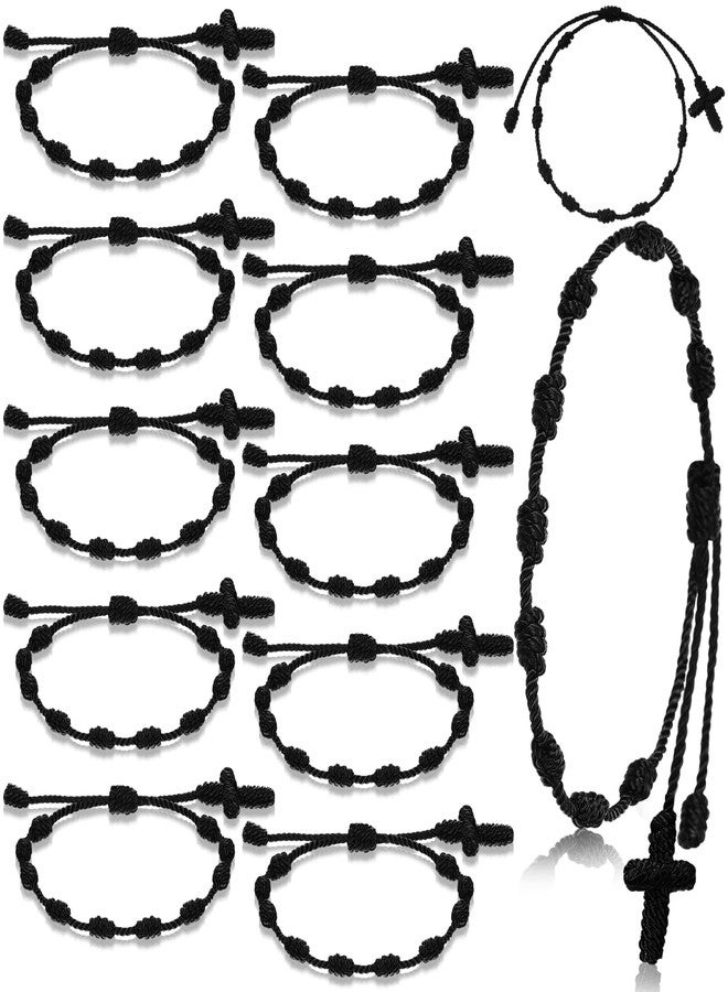 Otuuz 24 Pcs Black Catholic Rosary Bracelet Handmade Rosary Cross String Bracelets for Men Women 10 Knots with Hand Recuerdos De Bautizo Baptism Favors for Guests Christening Memorial Gift - Image 1