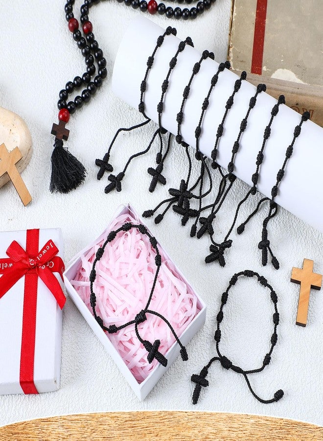 Otuuz 24 Pcs Black Catholic Rosary Bracelet Handmade Rosary Cross String Bracelets for Men Women 10 Knots with Hand Recuerdos De Bautizo Baptism Favors for Guests Christening Memorial Gift - Image 4