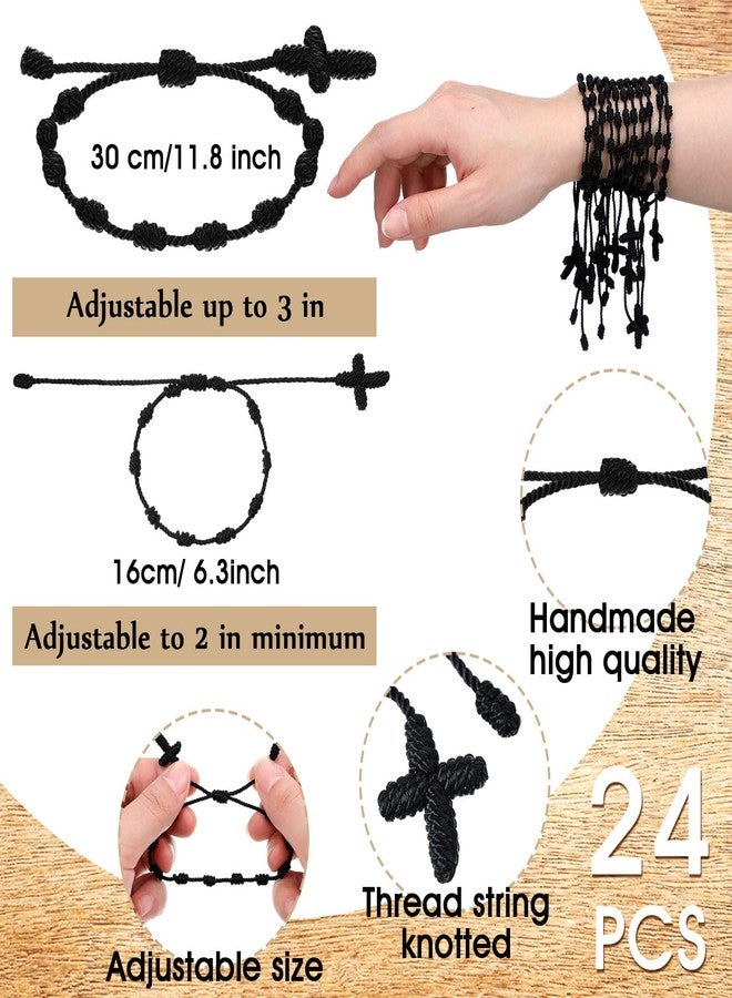 Otuuz 24 Pcs Black Catholic Rosary Bracelet Handmade Rosary Cross String Bracelets for Men Women 10 Knots with Hand Recuerdos De Bautizo Baptism Favors for Guests Christening Memorial Gift - Image 2