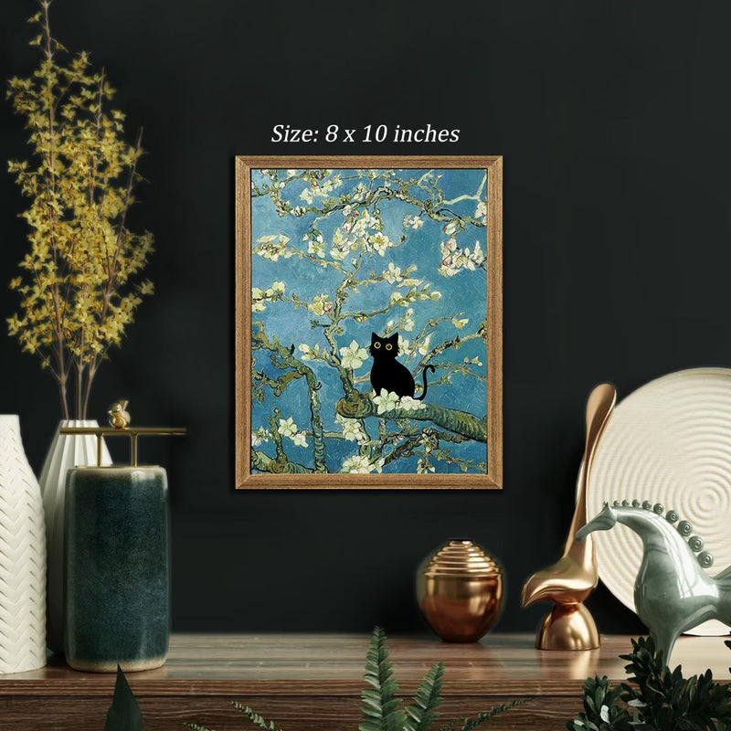 Fantasy Artists Van Gogh's Almond Blossom Funny Black Cat Canvas Wall Art, Oil Painting Posters Home Decor, Vintage Abstract Aesthetic Wall Decorations for Living Room Bedroom, 8" X 10" - Image 3