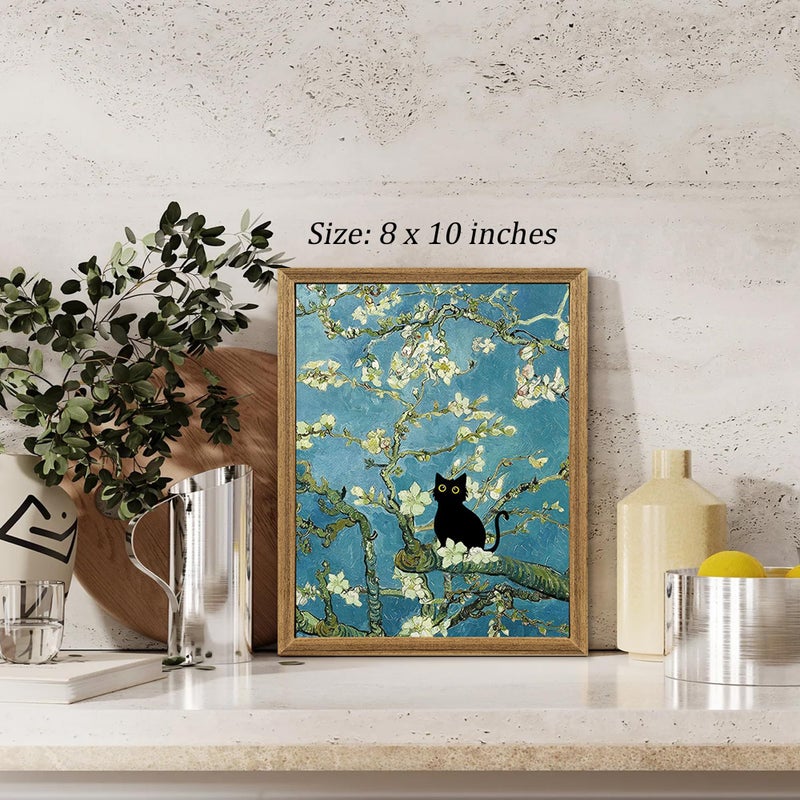 Fantasy Artists Van Gogh's Almond Blossom Funny Black Cat Canvas Wall Art, Oil Painting Posters Home Decor, Vintage Abstract Aesthetic Wall Decorations for Living Room Bedroom, 8" X 10" - Image 4