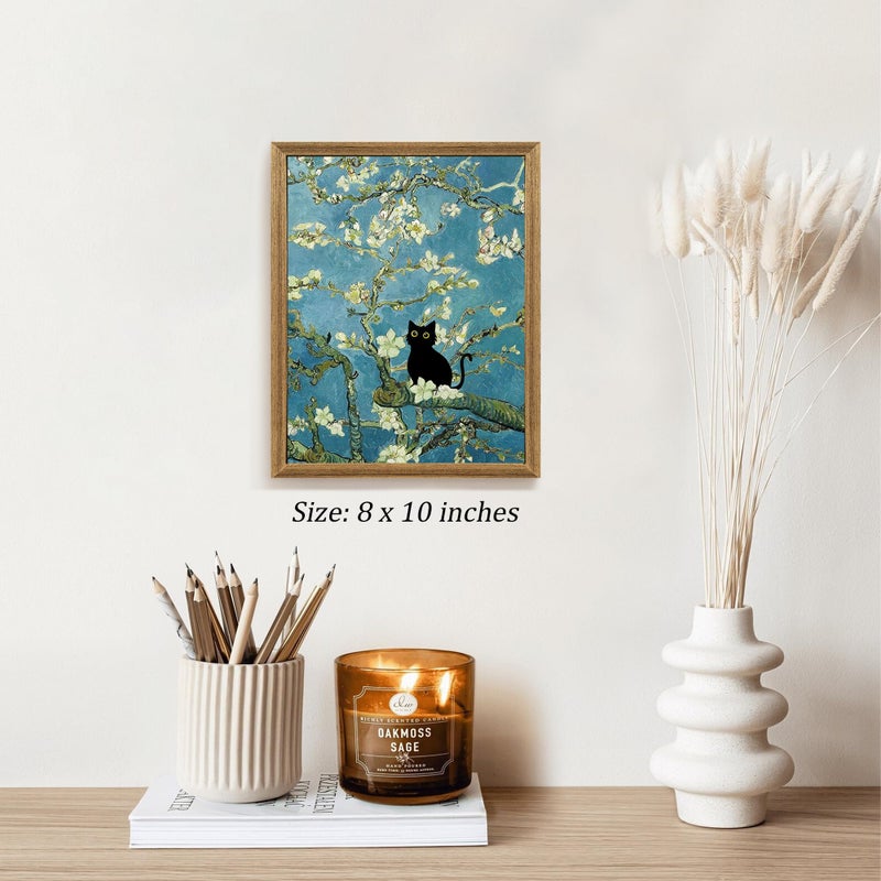 Fantasy Artists Van Gogh's Almond Blossom Funny Black Cat Canvas Wall Art, Oil Painting Posters Home Decor, Vintage Abstract Aesthetic Wall Decorations for Living Room Bedroom, 8" X 10" - Image 5