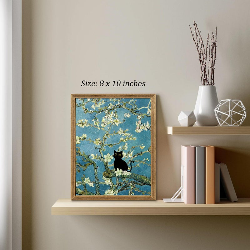 Fantasy Artists Van Gogh's Almond Blossom Funny Black Cat Canvas Wall Art, Oil Painting Posters Home Decor, Vintage Abstract Aesthetic Wall Decorations for Living Room Bedroom, 8" X 10" - Image 2
