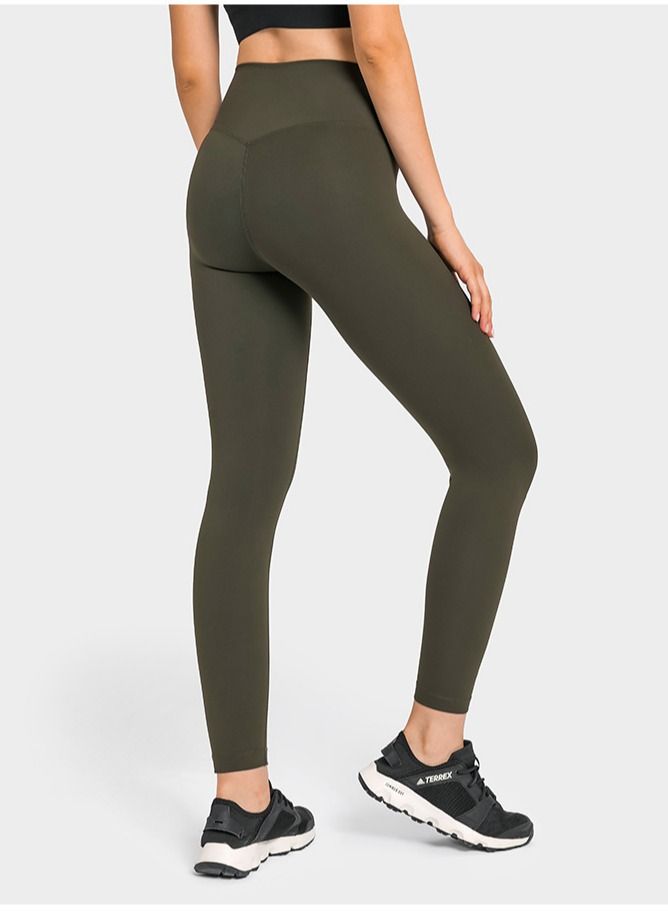 Loquat Solid Stretch Yoga Long Pants Moss Green  - Image 2