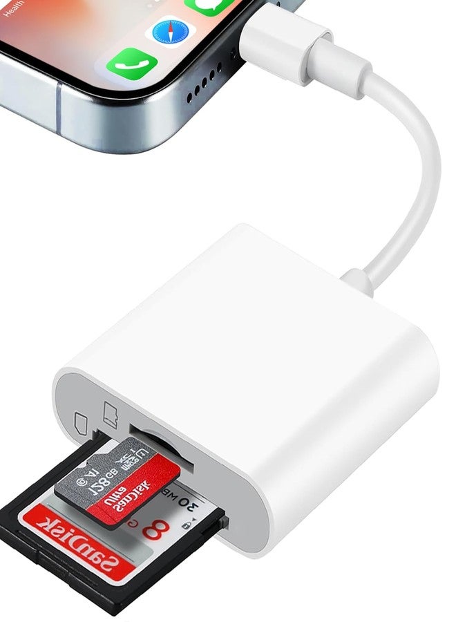 قارئ بطاقات SD لأجهزة iPhone، قارئ بطاقات ذاكرة مزدوج الفتحات SD وMicro SD لأجهزة iPad، عارض بطاقات SD لكاميرات مراقبة الحيوانات البرية، محول بطاقات لكاميرات مراقبة الحيوانات البرية الرقمية، لا يتطلب تطبيقًا. - Image 1