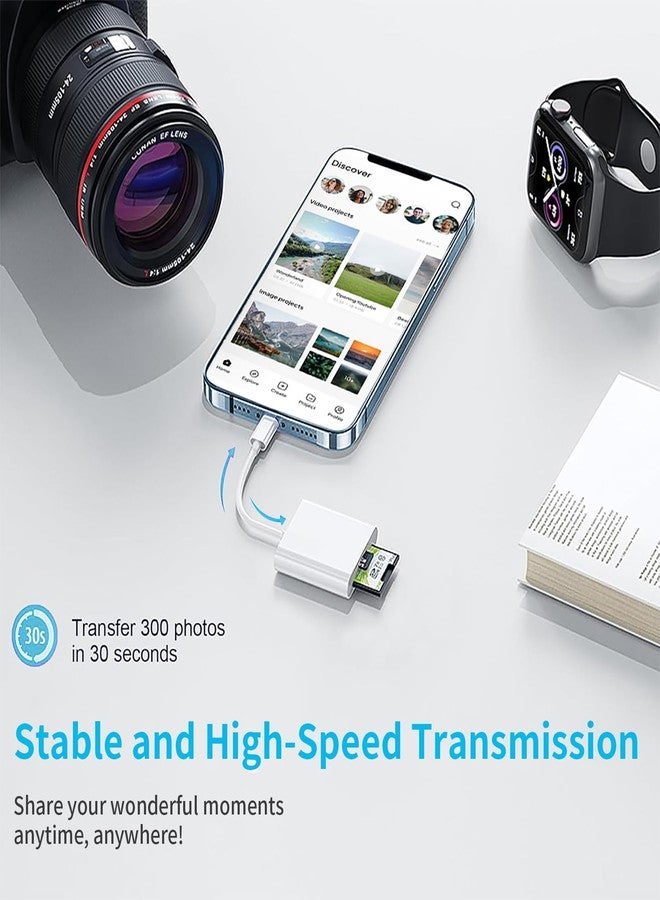 قارئ بطاقات SD لأجهزة iPhone، قارئ بطاقات ذاكرة مزدوج الفتحات SD وMicro SD لأجهزة iPad، عارض بطاقات SD لكاميرات مراقبة الحيوانات البرية، محول بطاقات لكاميرات مراقبة الحيوانات البرية الرقمية، لا يتطلب تطبيقًا. - Image 4