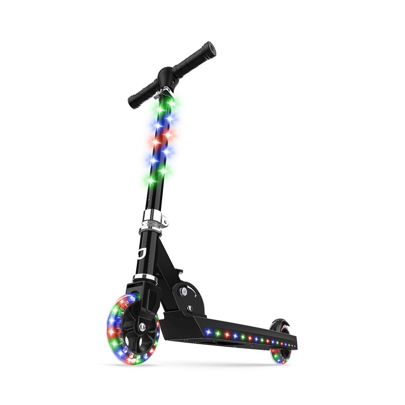 Jetson Scooters - Jupiter Kick Scooter (Black) - Collapsible Portable Kids Push Scooter - Lightweight Folding Design with High Visibility RGB Light Up LEDs on Stem, Wheels, and Deck - Image 1