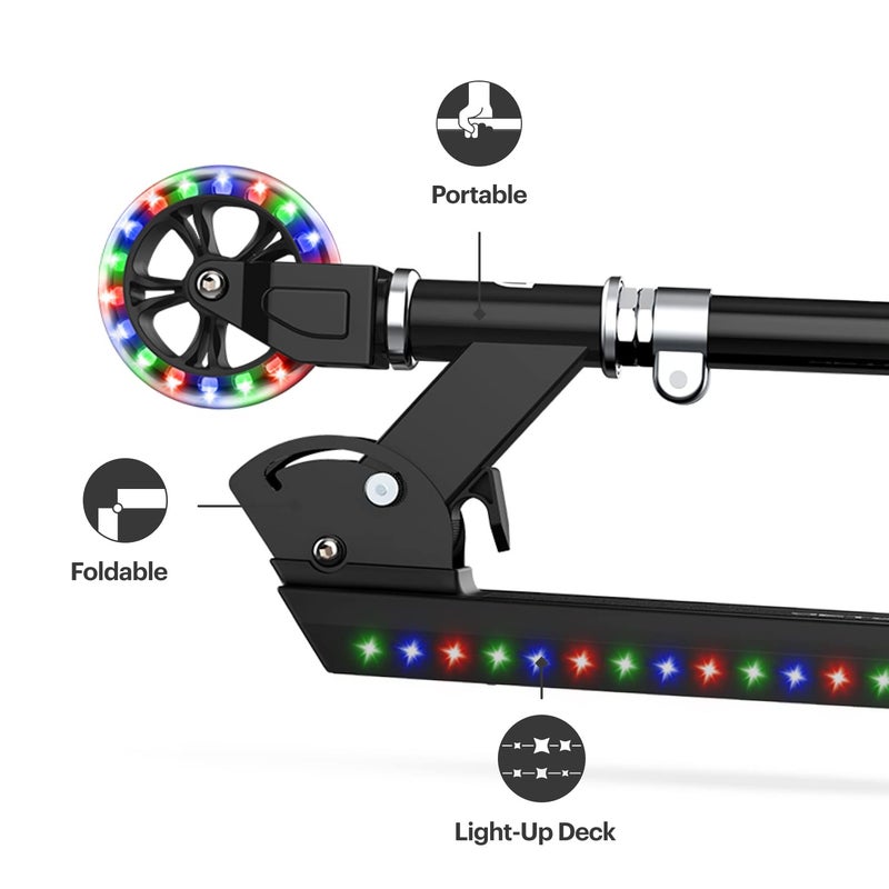 Jetson Scooters - Jupiter Kick Scooter (Black) - Collapsible Portable Kids Push Scooter - Lightweight Folding Design with High Visibility RGB Light Up LEDs on Stem, Wheels, and Deck - Image 3
