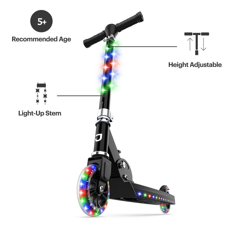 Jetson Scooters - Jupiter Kick Scooter (Black) - Collapsible Portable Kids Push Scooter - Lightweight Folding Design with High Visibility RGB Light Up LEDs on Stem, Wheels, and Deck - Image 2