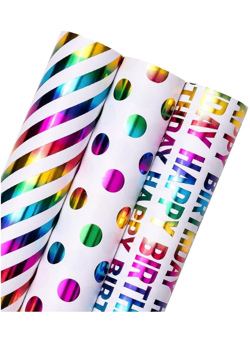 Generic Gift Wrapping Paper sheets rolls set Included 3 Pack Gift Wrap Paper with Stickers for Birthday Party Wedding Graduation Eid Boys Girls kids baby Men Women 43 cm X 300 cm Per Sheet  - Image 1