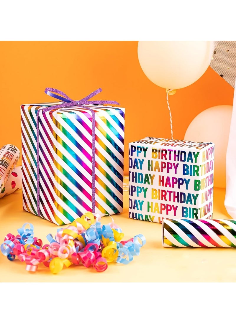 Generic Gift Wrapping Paper sheets rolls set Included 3 Pack Gift Wrap Paper with Stickers for Birthday Party Wedding Graduation Eid Boys Girls kids baby Men Women 43 cm X 300 cm Per Sheet  - Image 2