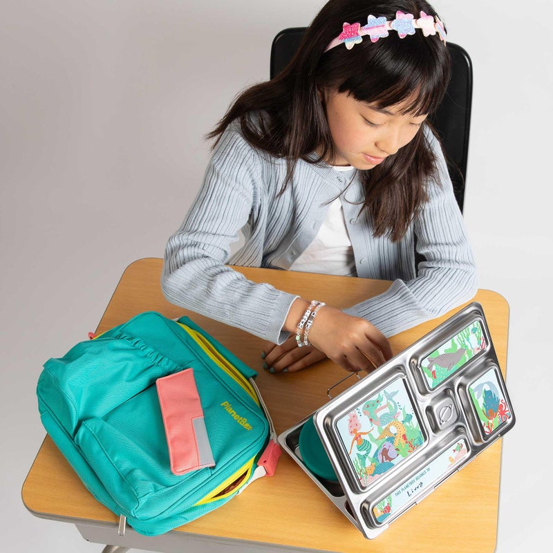 PlanetBox Rover Stainless Steel Bento Box Style Lunch Box Kit for Kids with 5 Compartments, Includes Insulated Lunch Bag, Leakproof Food Containers and Matching Mermaid Lagoon Magnets - Image 5