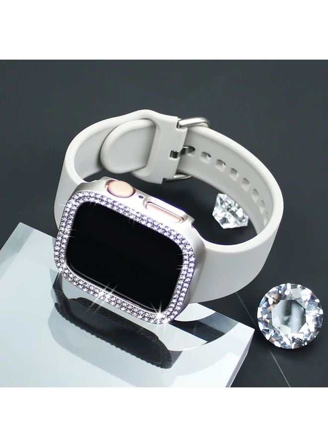 41mm Rose Golden Silicone Strap Double Rhinestone Hollow Case For Apple Watch - Image 4