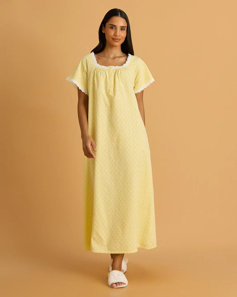 REDTAG Women Yellow Schiffli Nightgown