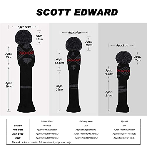 Scott Edward Abstract Pattern Dark Color Golf Headcover Set of 5 PCS, Driver Wood Cover *1, Fairway Wood Cover *2, Hybrid Cover * 2, with Rotating Number Tags. - Image 3