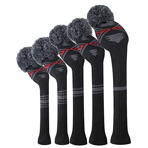 Scott Edward Abstract Pattern Dark Color Golf Headcover Set of 5 PCS, Driver Wood Cover *1, Fairway Wood Cover *2, Hybrid Cover * 2, with Rotating Number Tags. - Image 1