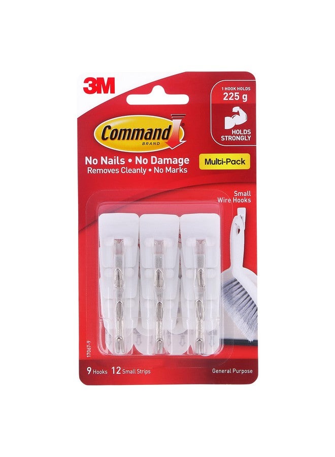 Command 3M Command Pack 9 Hooks, Holds Upto 225Gms,Removable,Comes Off with No Paint Damage,Small Wire Wall Hooks, Reusable, Adhesive Plastic Hooks for Wall, Multi-Surface Damage Free Hooks (White, 9 Hooks)  - Image 1