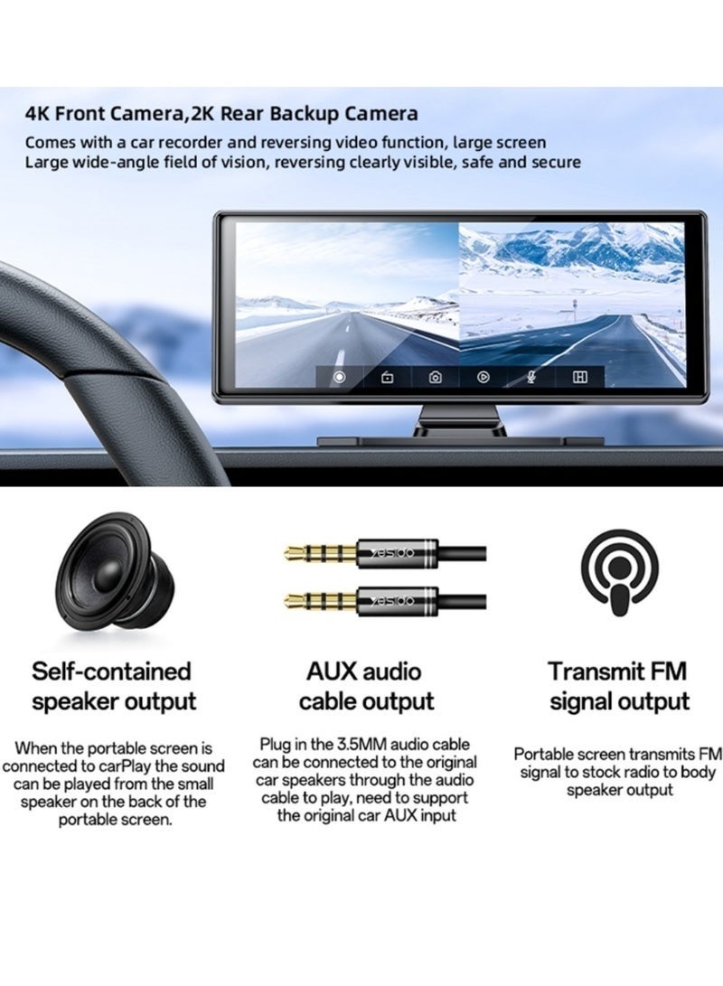 Yesido KM19 10.26" Touch Screen Center Console with CarPlay & Android Auto, Portable Car Multimedia Video Player with Rear Camera, Driving Recorder, GPS Navigation, Bluetooth & WiFi – Black - Image 3