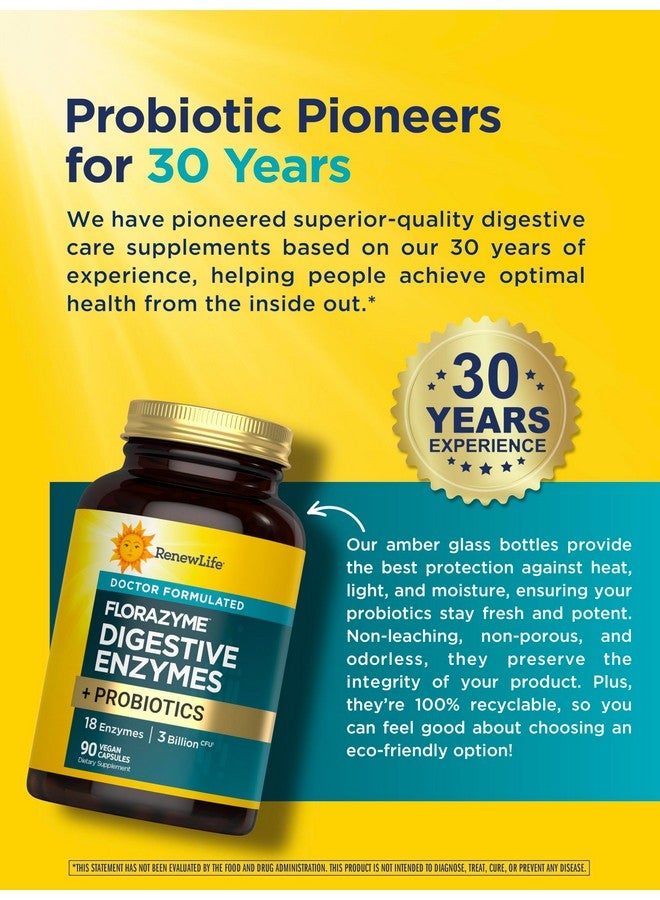 Renew Life إنزيمات فلورازيم الهضمية من رينيو لايف مع البروبيوتيك | مصممة من قبل الأطباء | تساعد في الغازات العرضية، الانتفاخ والانزعاج | صحة الجهاز الهضمي والمناعة | خالية من الألبان | 90 كبسولة نباتية - Image 5