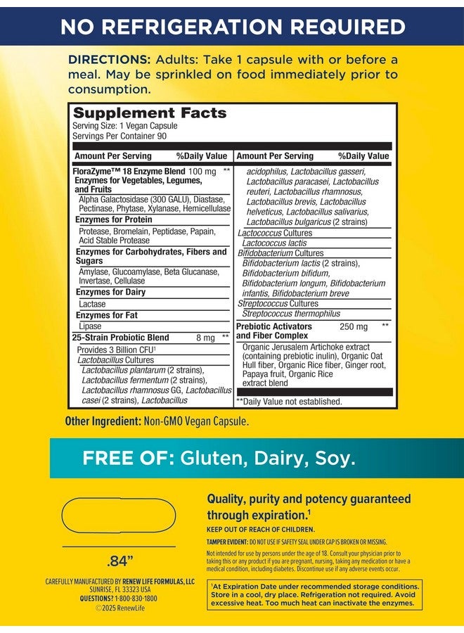 Renew Life إنزيمات فلورازيم الهضمية من رينيو لايف مع البروبيوتيك | مصممة من قبل الأطباء | تساعد في الغازات العرضية، الانتفاخ والانزعاج | صحة الجهاز الهضمي والمناعة | خالية من الألبان | 90 كبسولة نباتية - Image 2
