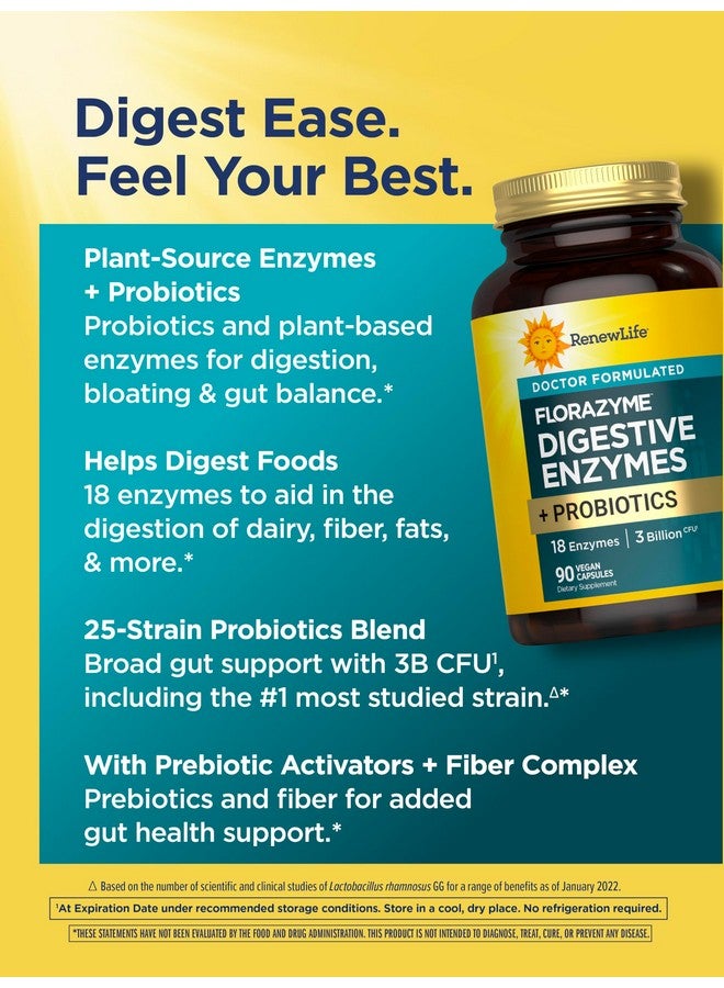 Renew Life إنزيمات فلورازيم الهضمية من رينيو لايف مع البروبيوتيك | مصممة من قبل الأطباء | تساعد في الغازات العرضية، الانتفاخ والانزعاج | صحة الجهاز الهضمي والمناعة | خالية من الألبان | 90 كبسولة نباتية - Image 4
