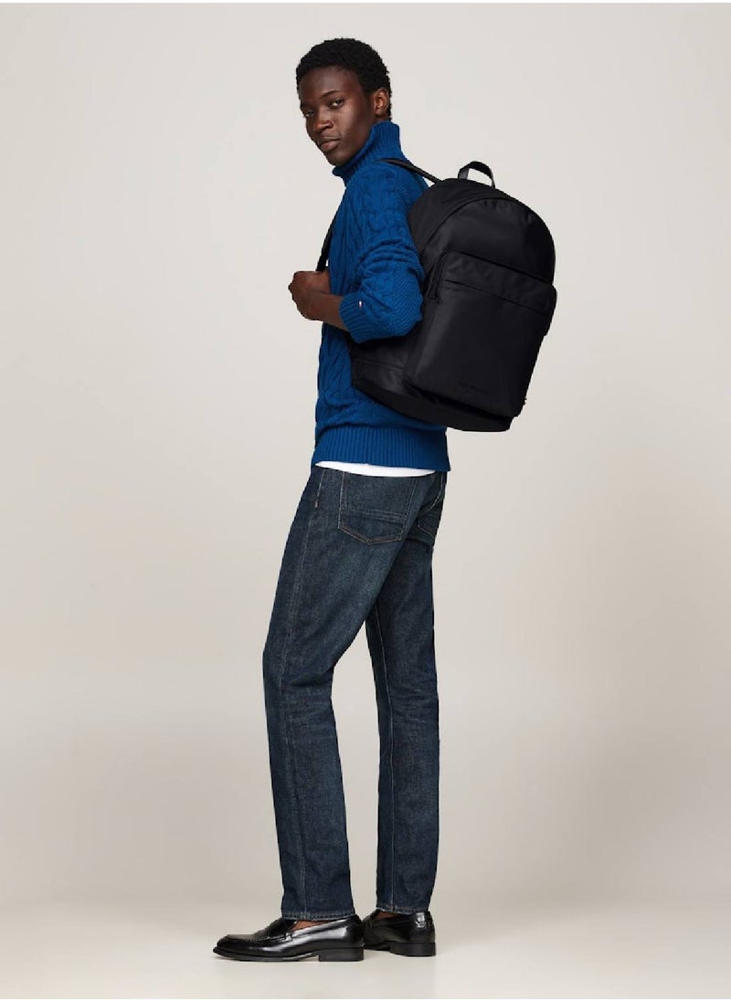 TOMMY HILFIGER - Men's Textured Logo Dome Backpack, Black- Recycled Polyester - Image 1
