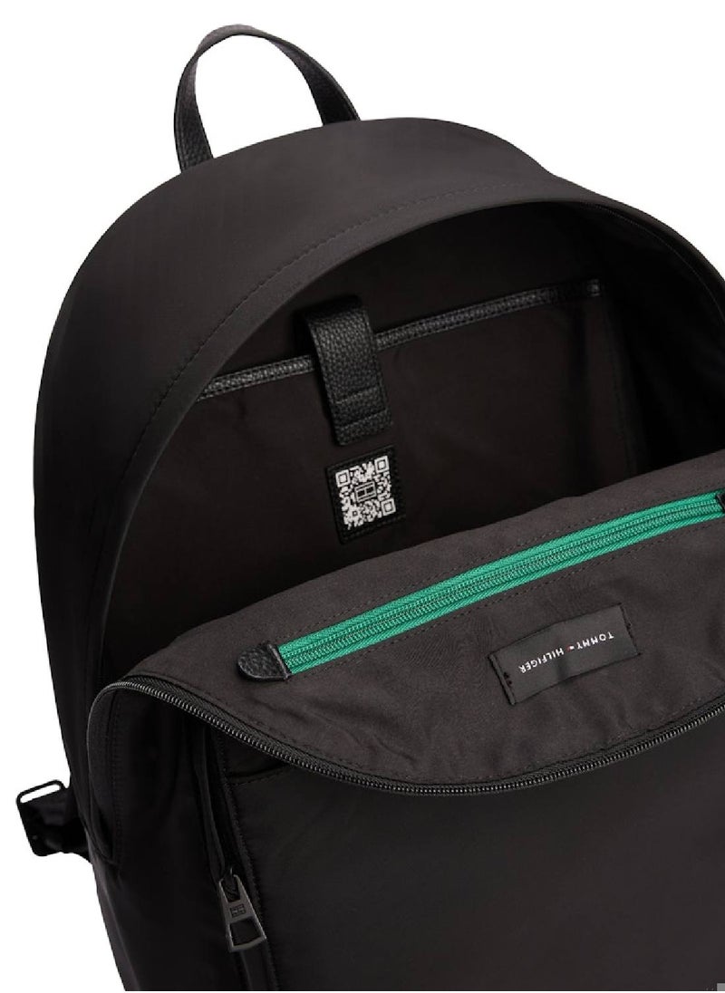 TOMMY HILFIGER - Men's Textured Logo Dome Backpack, Black- Recycled Polyester - Image 1