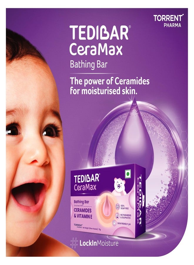 Tedibar Ceramax Bathing Bar - 75g Enriched with Ceramides & Vitamin E |100% Soap Free| Skin friendly pH – By Torrent Pharma - Image 2