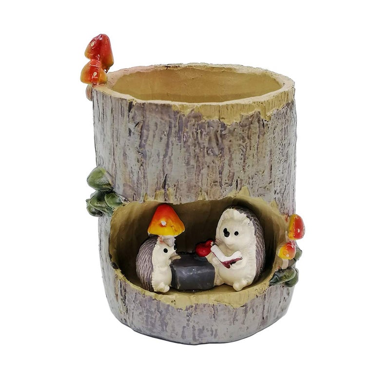 EMiEN Resin Cute Small Succulent Pots with DrainageSucculent PlantersAir Plant Flower Pots Cactus Faux Plants ContainersAnimal Planter Hedgehog Tree Hole