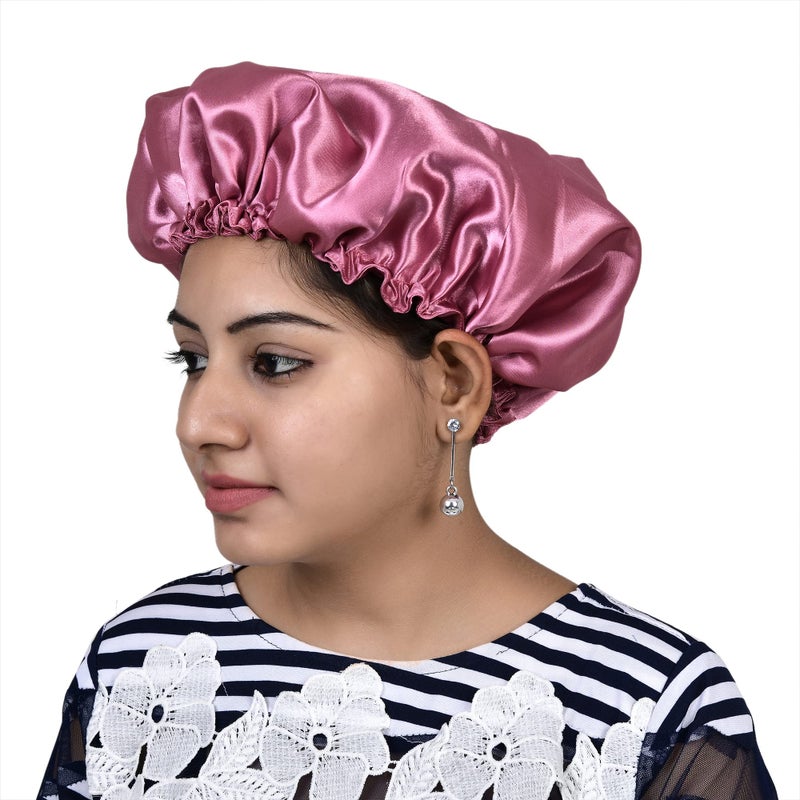 NNR Satin Silk Premium Hair Bonnet Double Layered Elastic Sleeping Cap for Women and Girls - Pack of 1 - Onion Purple - Image 3
