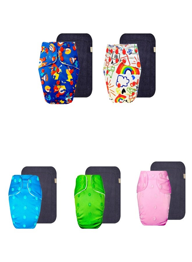 Dumbledo Premium Cloth Diaper with Black Insert (Pack of 5) | Soft & Gentle | Reusable & Washable | Quick Dry | Trusted by Moms | 3 Months - 3 Years | Unisex Baby - Image 1