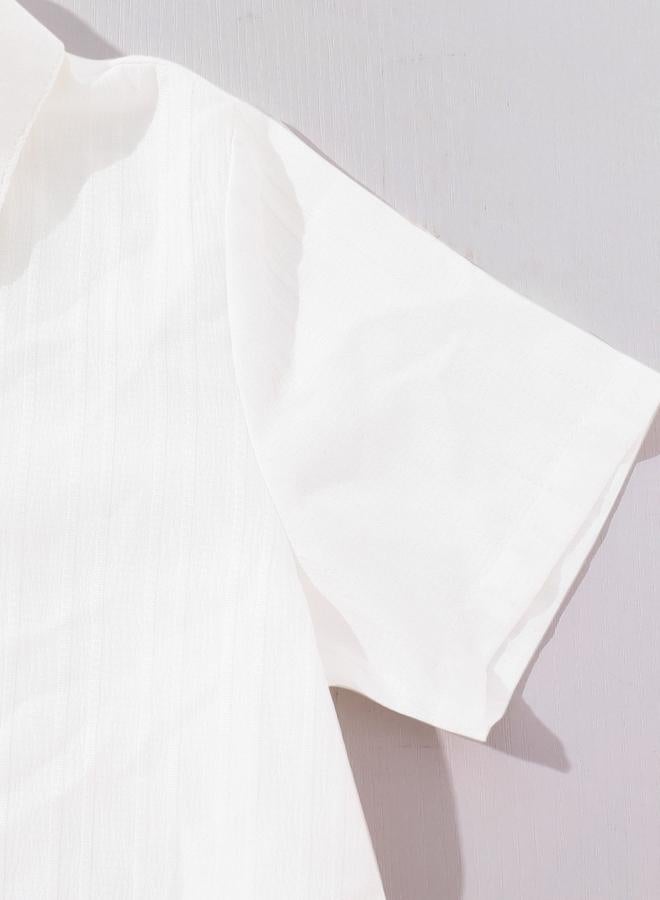 Take Two Boys White Textured Shirt And Shorts Set - Image 5