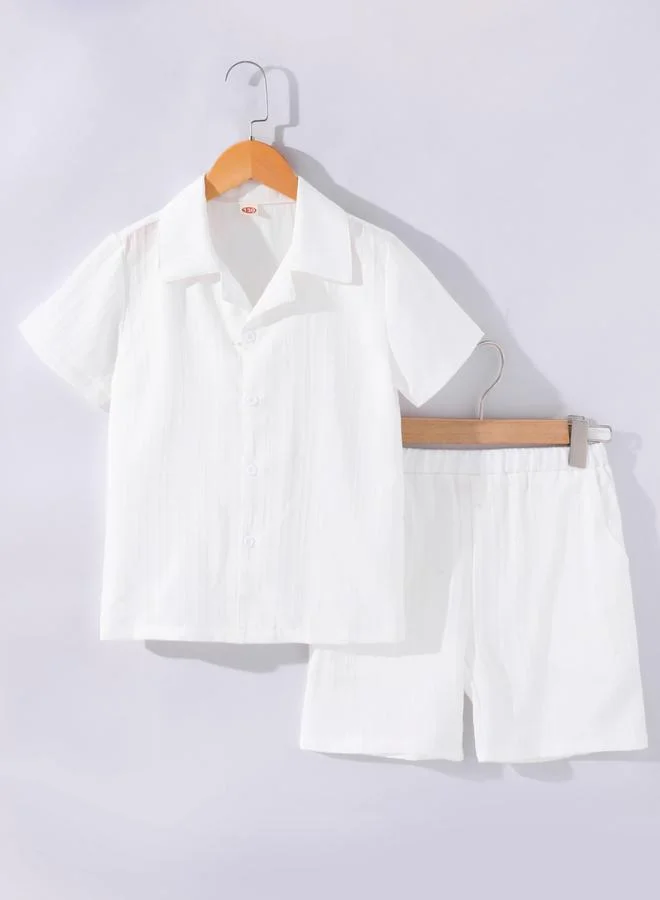 Take Two Boys White Textured Shirt and Shorts Set