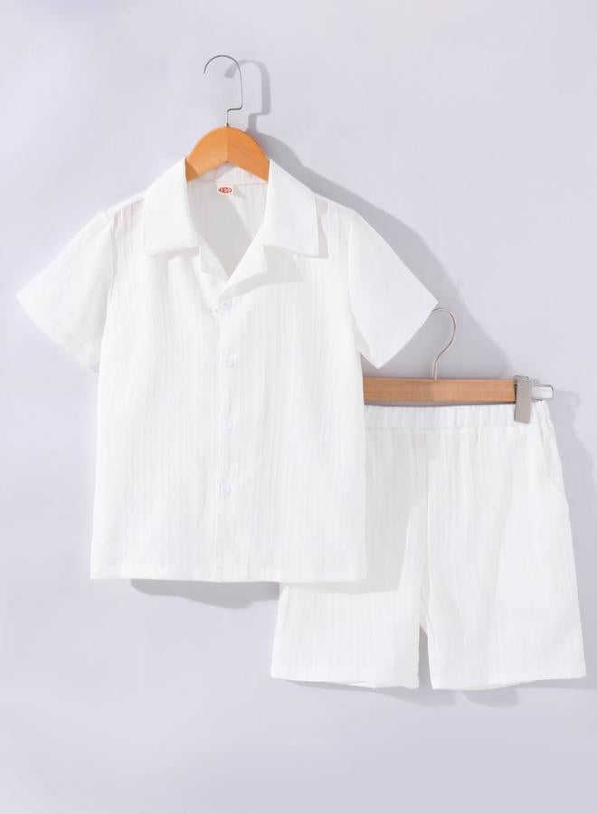 Take Two Boys White Textured Shirt And Shorts Set - Image 1