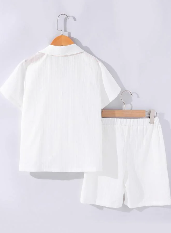 Take Two Boys White Textured Shirt and Shorts Set