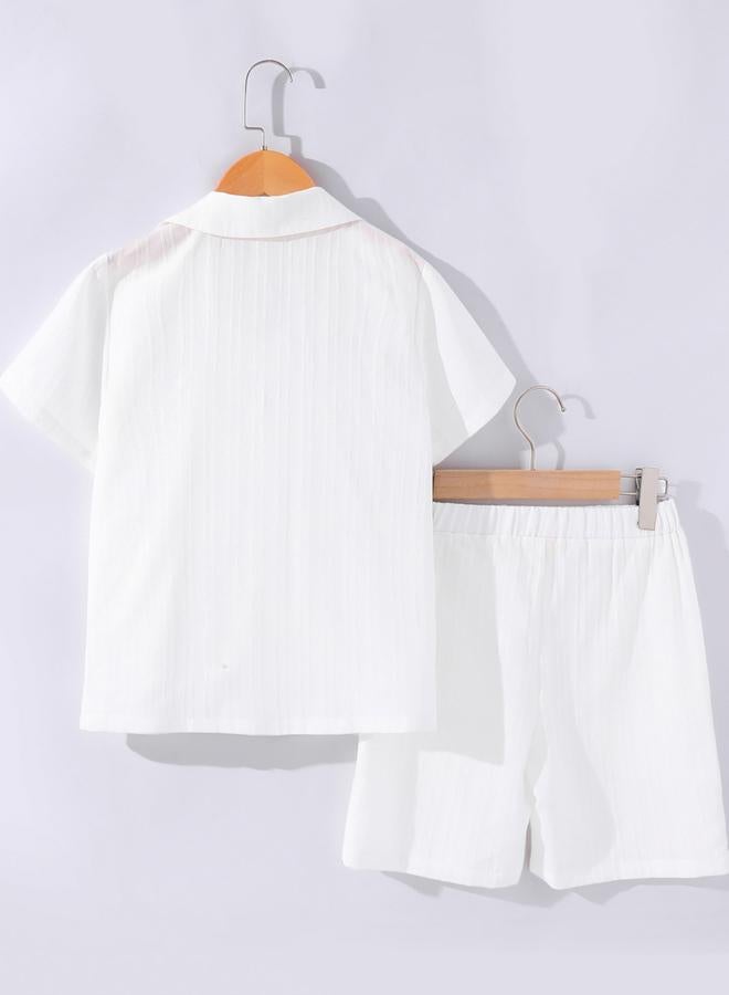 Take Two Boys White Textured Shirt And Shorts Set - Image 2