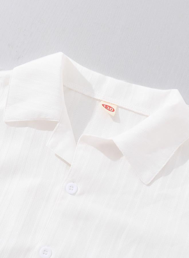 Take Two Boys White Textured Shirt And Shorts Set - Image 4