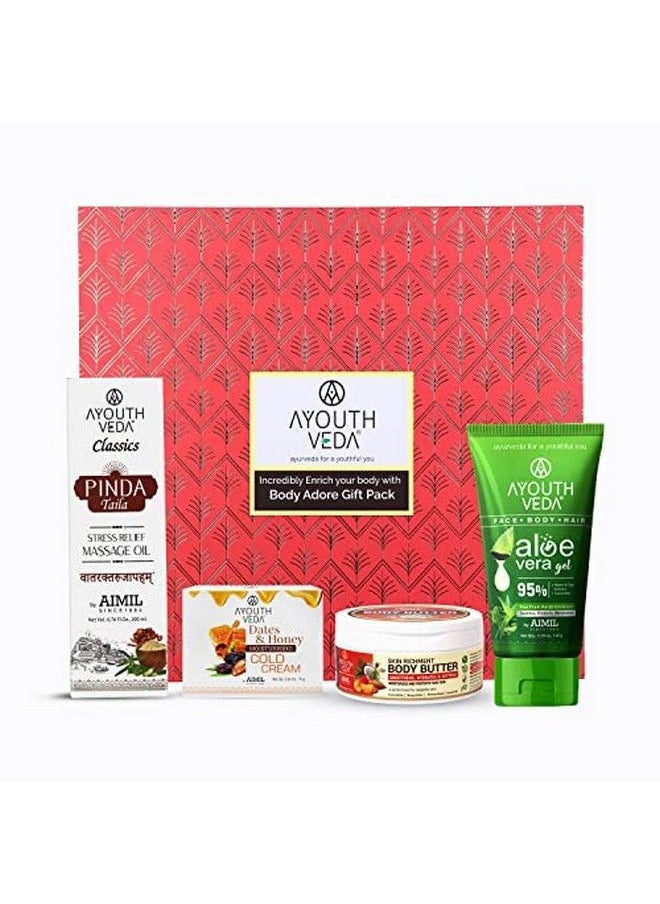 AYOUTHVEDA Adore Gift Hamper Pack Herbal Therapy Pinda Taila Aloe Vera Gel Face Body Hair Hydrates Skin Richment Body Butter Guard Skin From Damage Dates & Honey Moisturising Winter Cold Cream  - Image 1