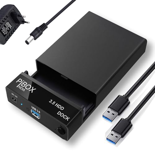 pibox India Hard Drive Enclosure, PiBOX India USB 3.0 External Hard Drive Docking Station for 3.5/2.5 Inch SATA Hard Drives/SSD with 16 TB+, Tool-Free HDD Enclosure with 12V/2A Power Supply UASP Acceleration - Image 1