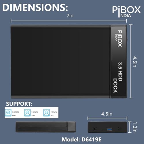 pibox India Hard Drive Enclosure, PiBOX India USB 3.0 External Hard Drive Docking Station for 3.5/2.5 Inch SATA Hard Drives/SSD with 16 TB+, Tool-Free HDD Enclosure with 12V/2A Power Supply UASP Acceleration - Image 5