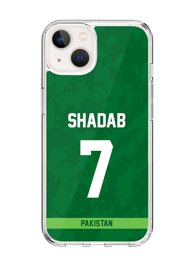 Stylizedd - Classic Clear Case for iPhone 14 , Hybrid Soft Case Transparent Cover - Player Name - Shadab Khan, Jersey Number- 7 - Image 1