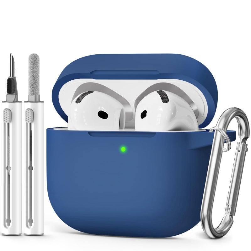 MCTOPZO for AirPods 4 Case 2024 Come with Cleaner Kit,Soft Silicone Protective Cover for Apple AirPods 4th Generation Cases with Keychain,Compatible with AirPod 4 Case for Women Men-Midnight Blue - Image 1