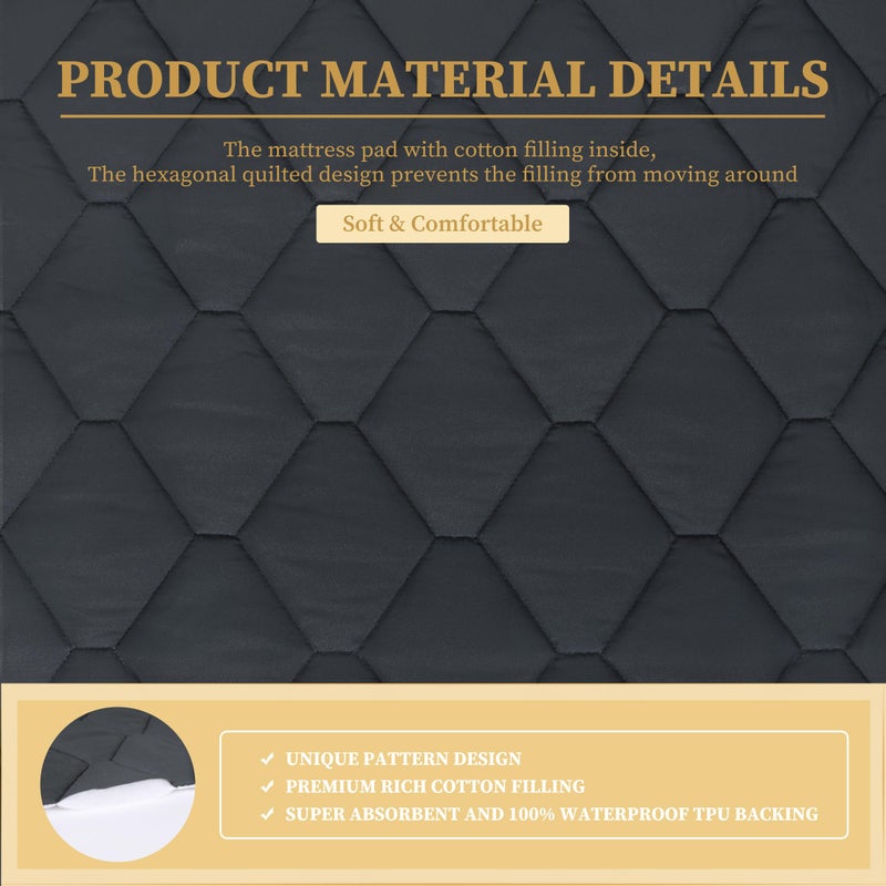 Safe and Sound Twin XL Quilted Fitted Waterproof Mattress Pad, Breathable Premium Soft Filling Mattress Protector, 8-21 Inches Deep Pocket Noiseless Mattress Cover (Grey) - Image 3