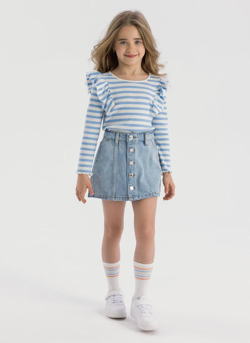 MINOTI Girls Denim Skirt with Button Front  - Image 1