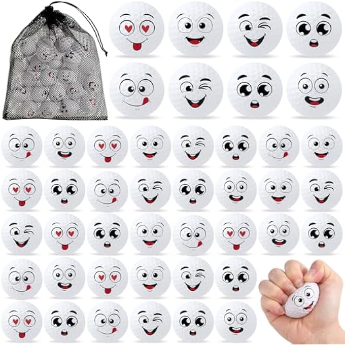 Syhood Mini Golf Stress Ball Golf Party Favors 1.57 Inch Funny Face Squeeze Foam Balls with Storage Bag for Kids Men Women School Carnival Party Gift Bag Fillers - Image 1