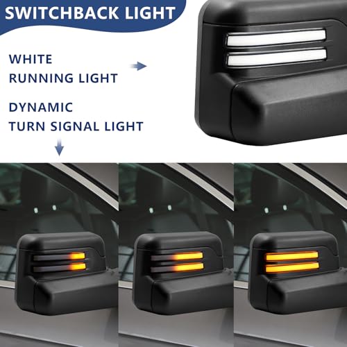 Sanooer Power Folding Switchback Towing Mirror Replacement with 2009-2018 Dodge Ram 1500 2500 3500 Pickup Truck with Power Adjusted Glass Heated LED Running Light Turn Signal Light Puddle Lamp Temp Sensor - Image 4